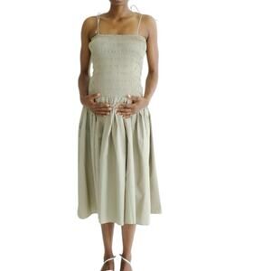 Oh Seven Days Maternity Louise Dress Sage Green Smocked Fit & Flare Size 1X